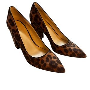 Nine West Aliza 2 Faux Fur Leopard Print Pointed Toe 4" Block Heels Size 8.5"